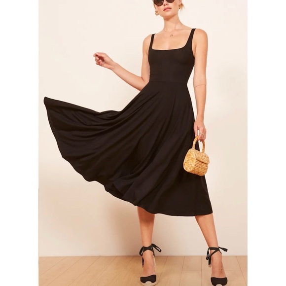 Reformation Rou Knit Dress Black Midi Dress NEW - Picture 1 of 8